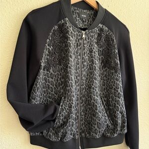 KOBI Black and Gray Leopard Print Bomber Jacket-Size M